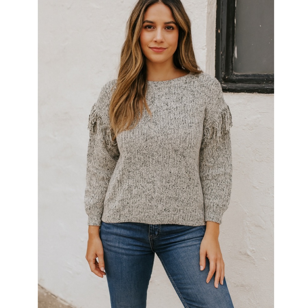 Saylor x Revolve Gray Fringe Aubrey Pullover Oversized Sweater Size M/L